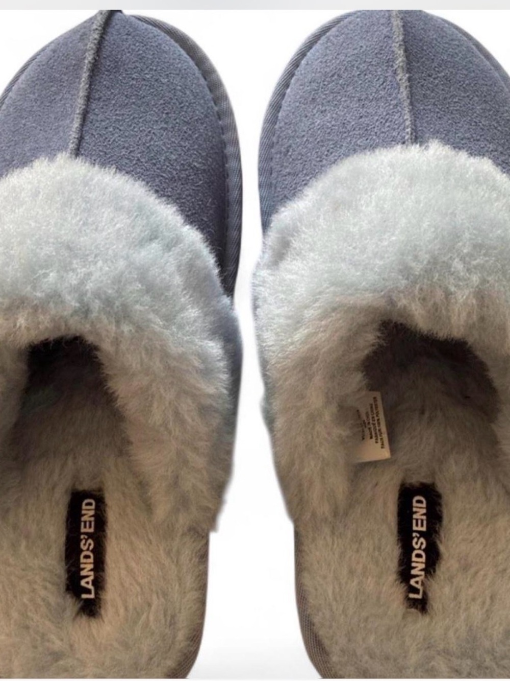 Lands' End Women's Pale Blue Faux-Shearling Slip-On Slippers